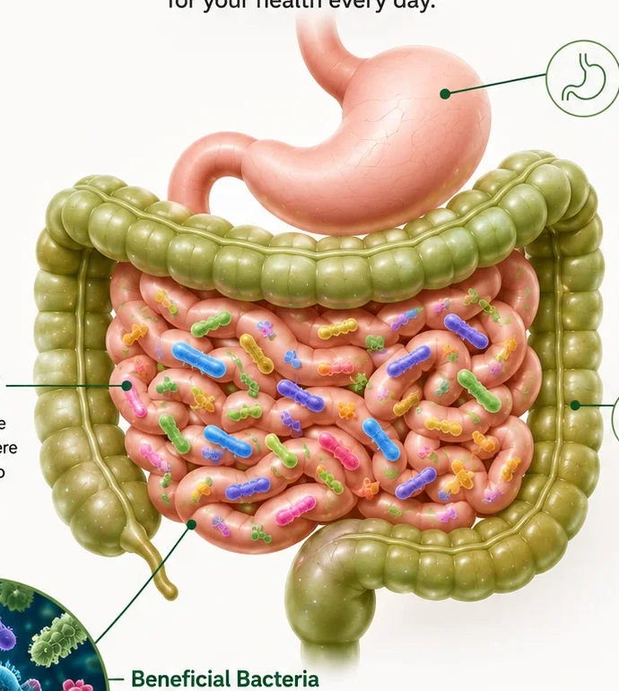 Digestive system microbiome illustration